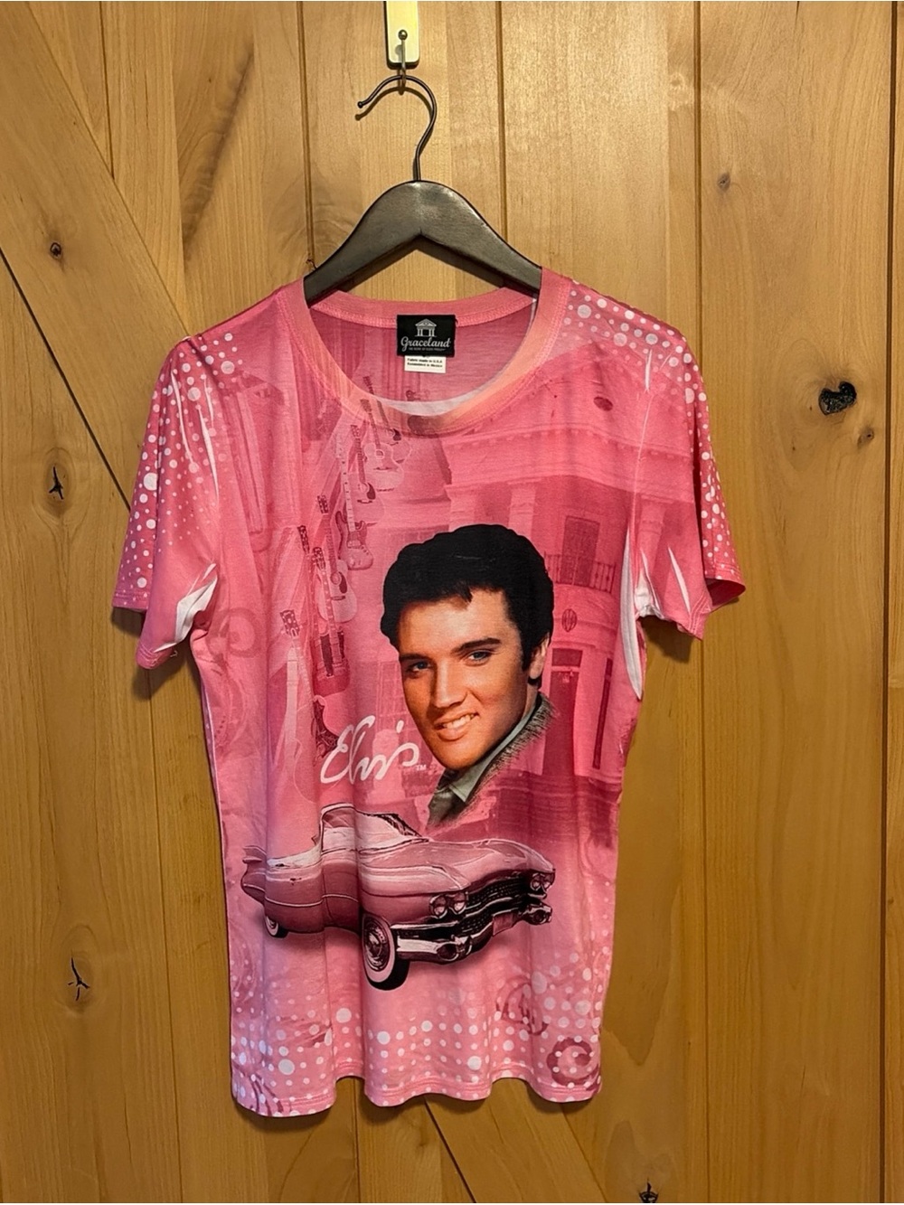 Graceland Official Elvis Presley Pink Cadillac Tee Shirt Pink USA AOP Medium